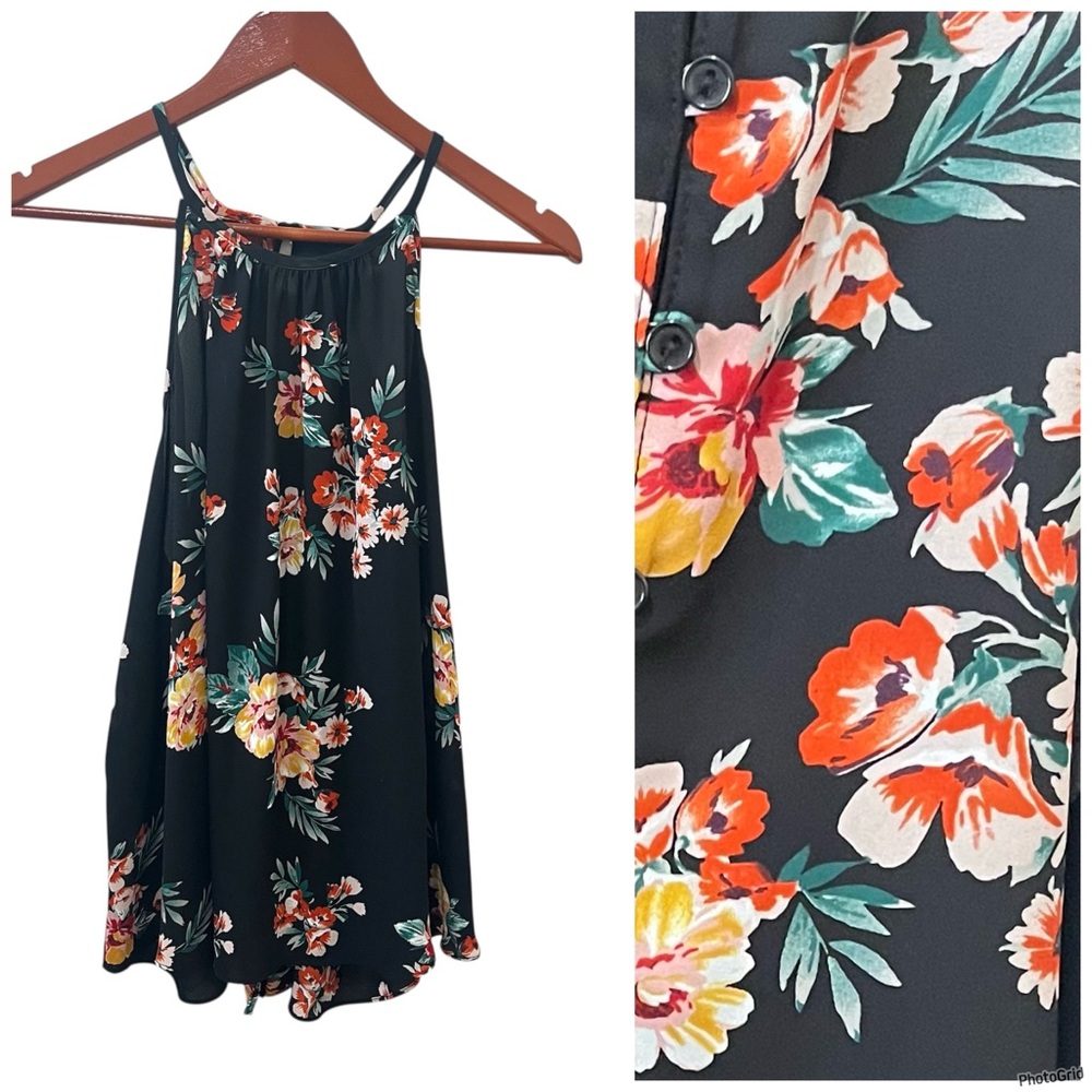 Lush Floral Ruffle Sleeveless Top feminine Size XL